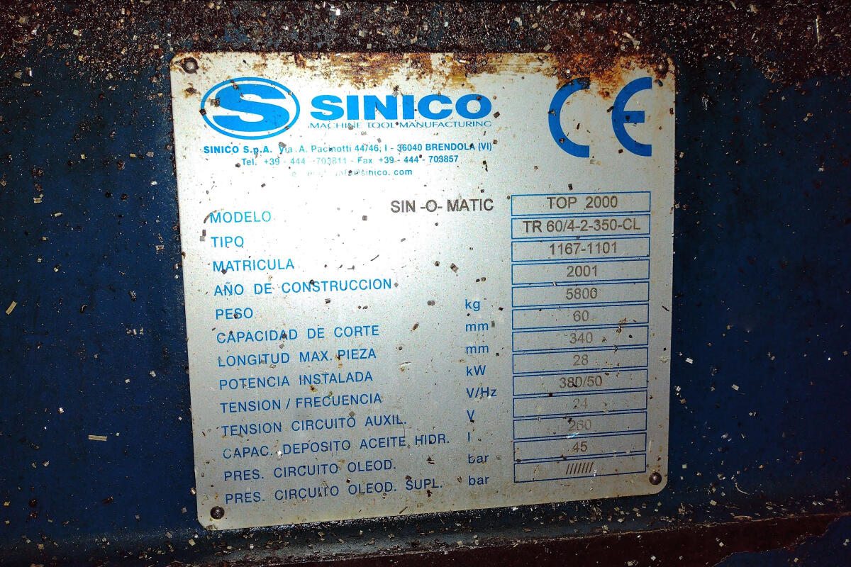 Additional image #2 for Sinico Sin-O-Matic TOP2000 Twin Spindle CNC Cutting Machine